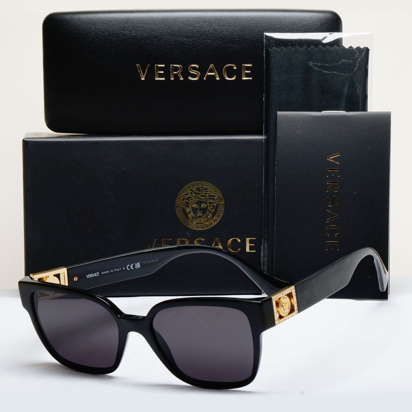 Versace Sunglasses Black Gold Medusa Diamante Square MOD VE 3329-B GB1 52mm