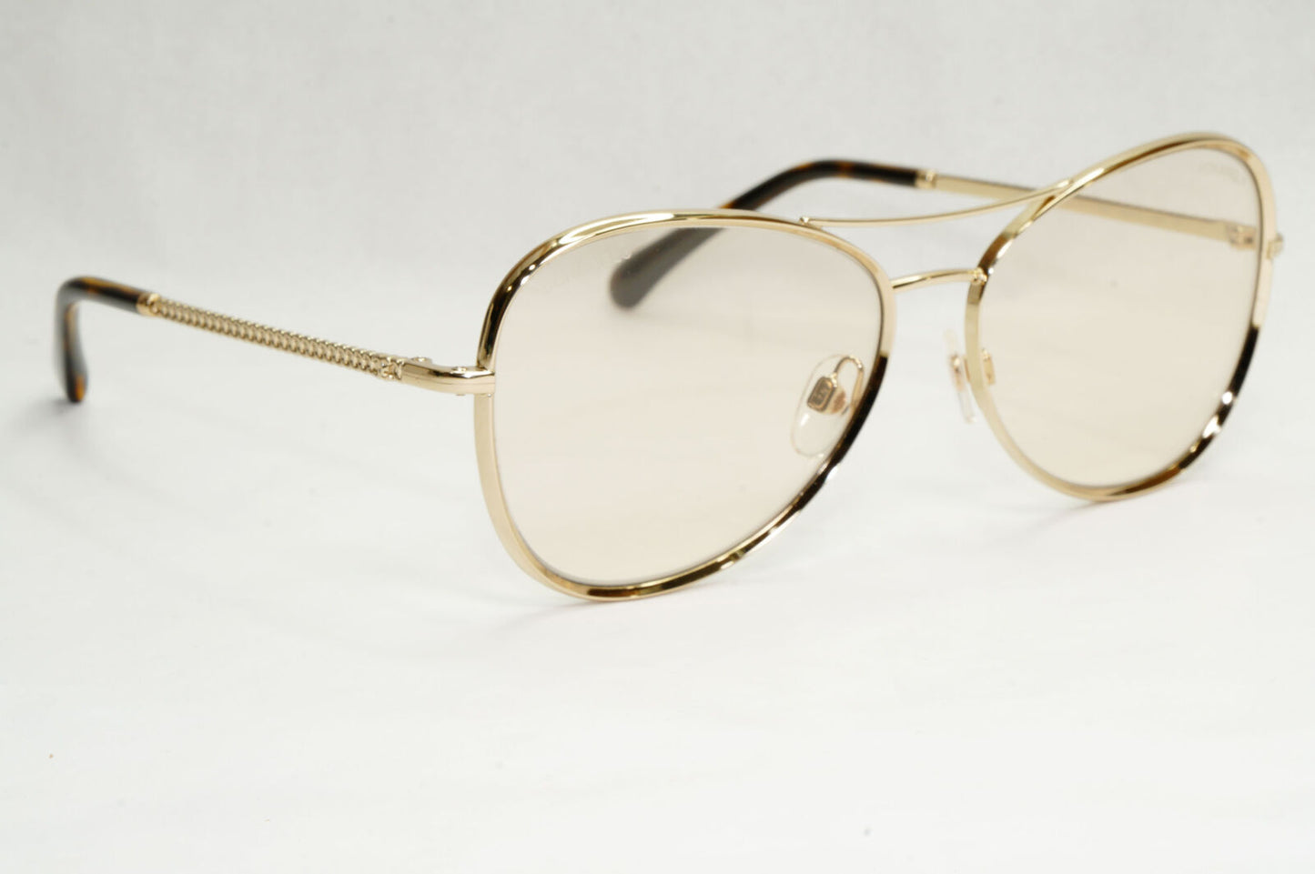 Chanel Sunglasses Gold Brown Square Metal Chain 2181-S c.395 56mm Cat 1
