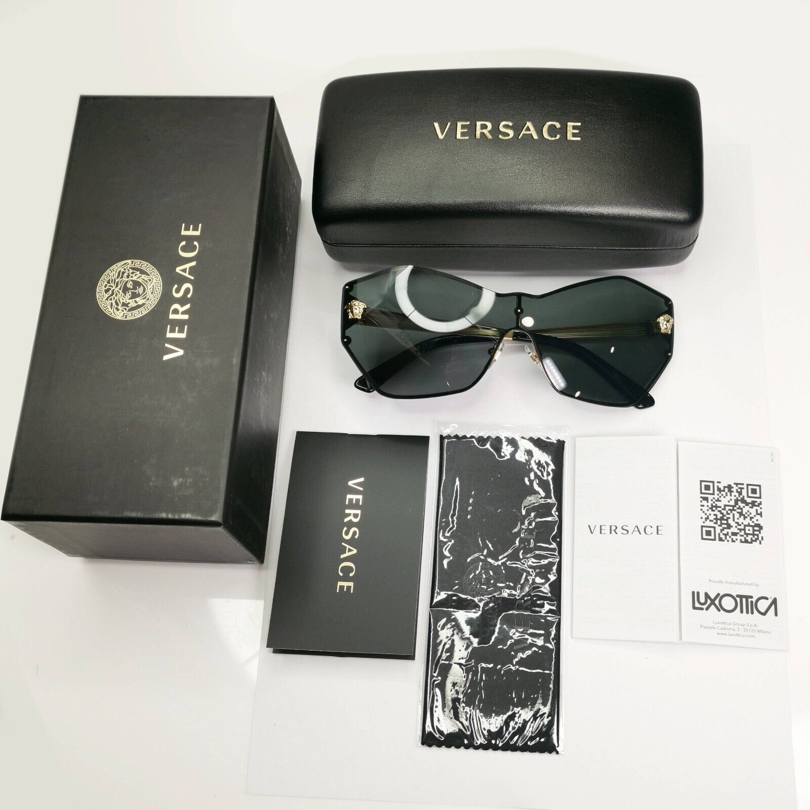 Versace Sunglasses Black Gold Medusa Shield Visor Angular MOD VE 2182 1002/87