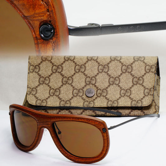 Gucci Sunglasses 1999 Vintage Rare Leather Brown Pilot GG 1736/N/S 7N7 130224