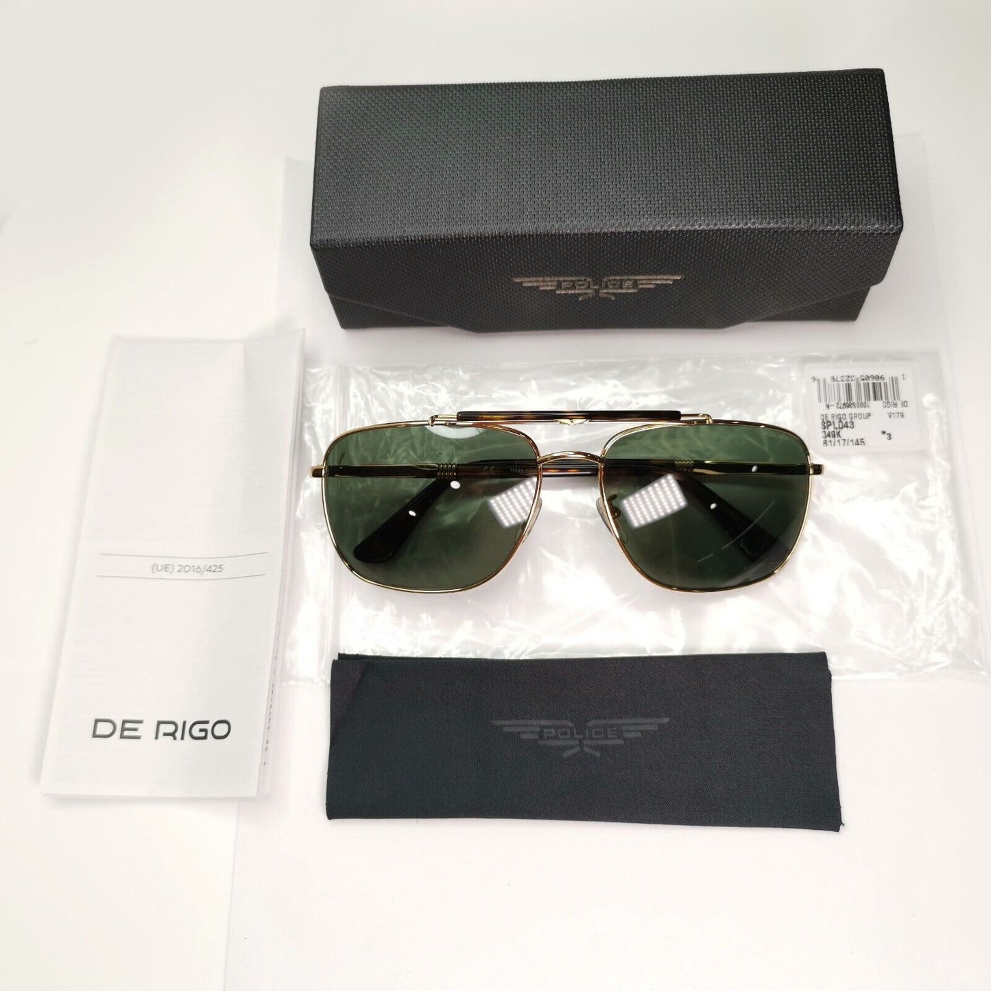Police Gold Green Sunglasses Pilot Brow Bar Origins 44 SPL D43 COL 349K 61mm