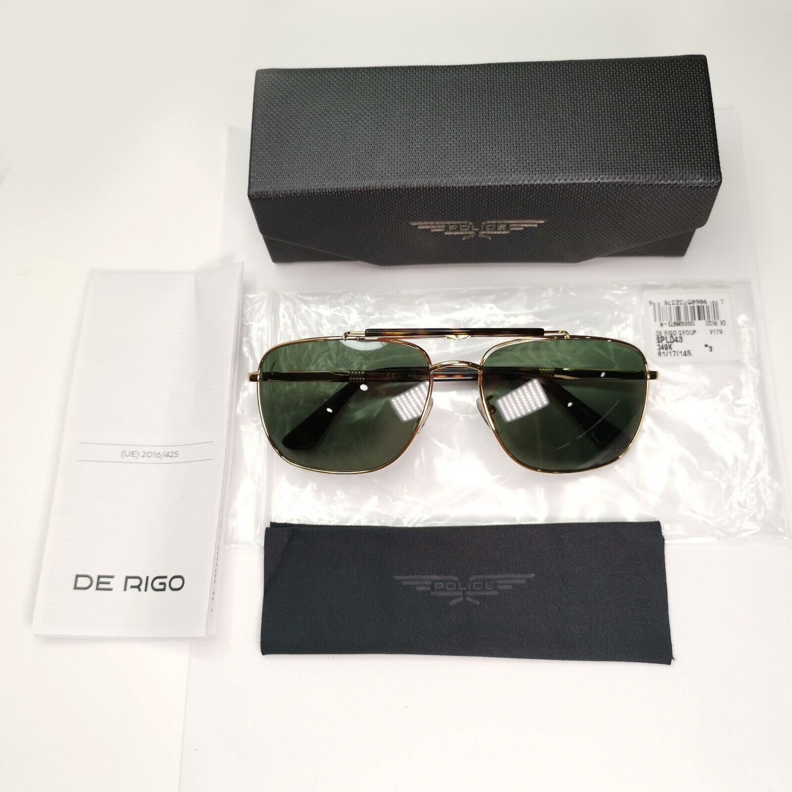 Police Gold Green Sunglasses Pilot Brow Bar Origins 44 SPL D43 COL 349K 61mm