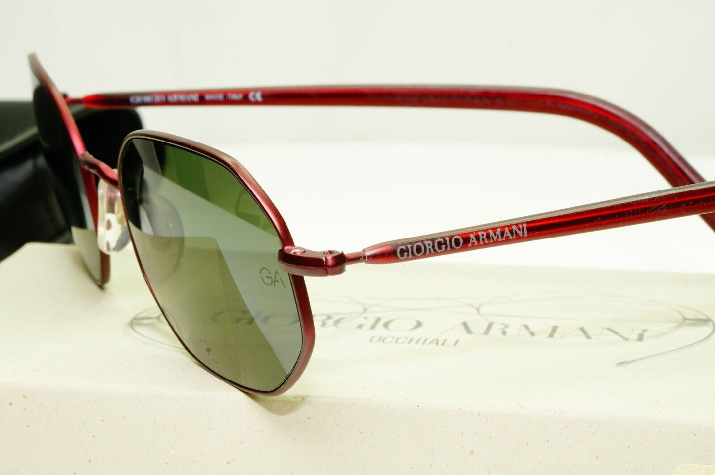 Giorgio Armani 1997 Vintage Sunglasses Burgundy Octagon Glass Lens 664 1052