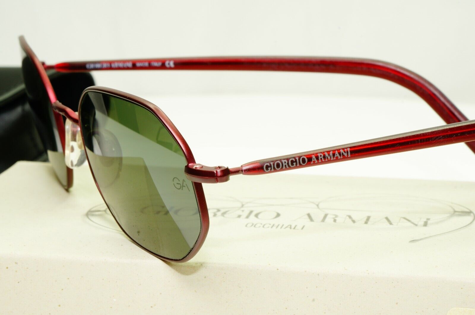 Giorgio Armani 1997 Vintage Sunglasses Burgundy Octagon Glass Lens 664 1052