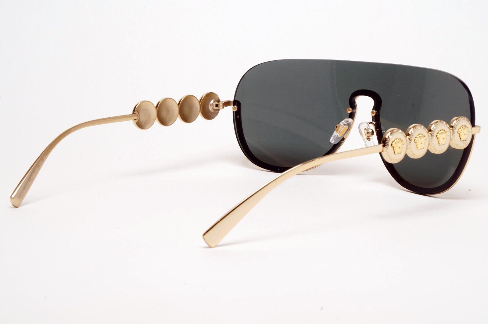 Versace Sunglasses Gold Medusa Visor Shield Shiny Dark Grey MOD VE 2215 1002/87