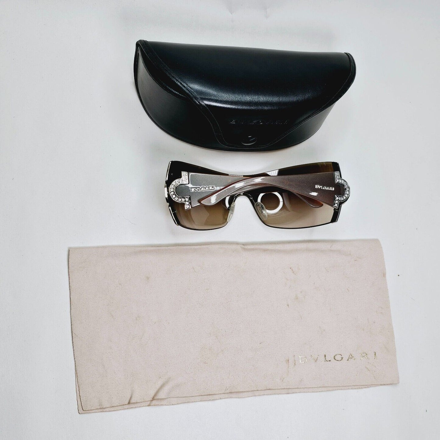 Bvlgari Sunglasses 2008 Vintage Brown Shield Crystal Large 651-B 945/13 051124