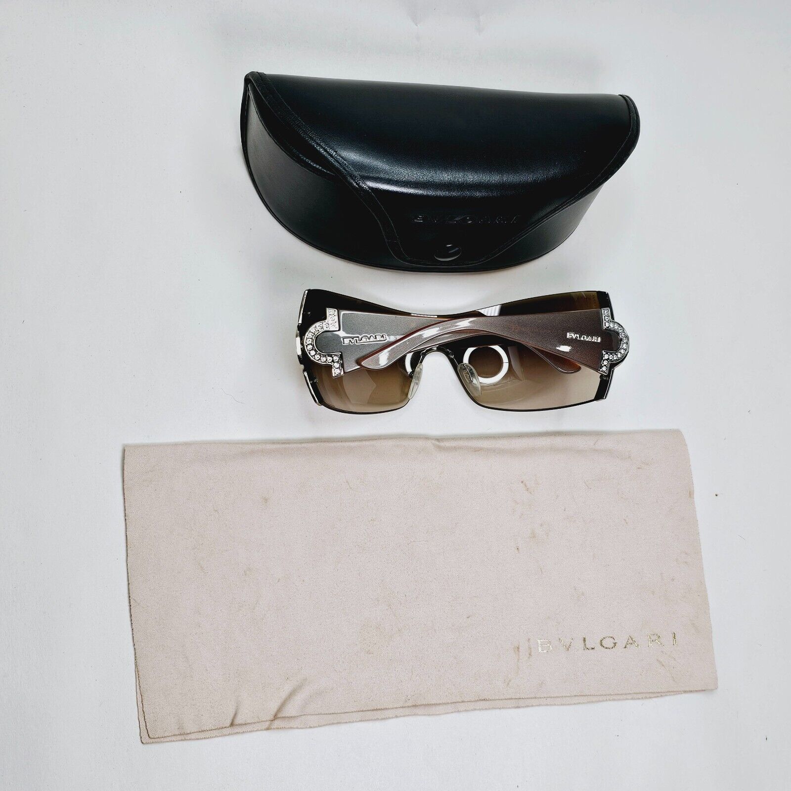 Bvlgari Sunglasses 2008 Vintage Brown Shield Crystal Large 651-B 945/13 051124