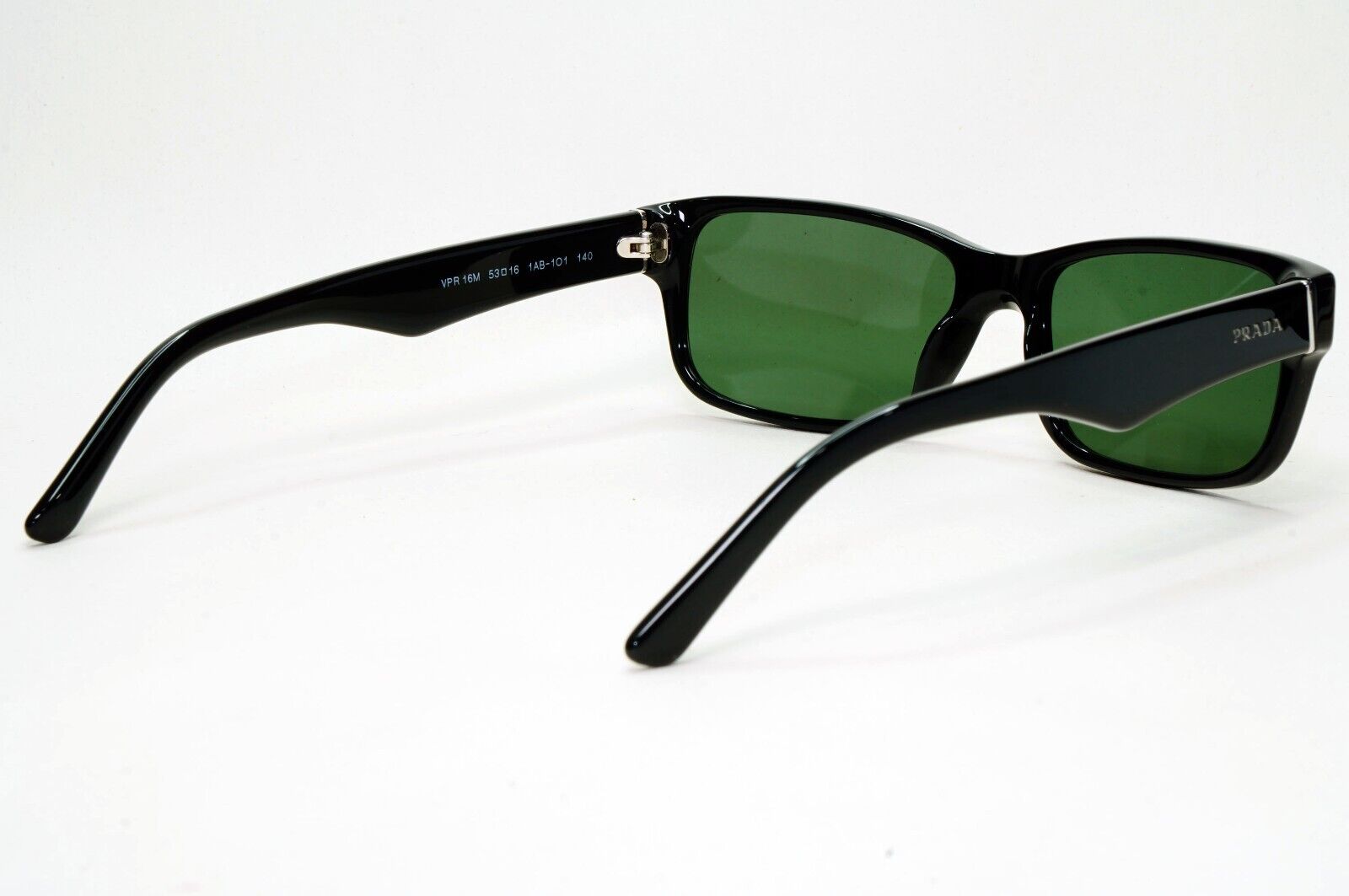 Prada Sunglasses Black Green Glossy Rectangle Square PR16MV VPR 16M 1AB-1O1 53mm