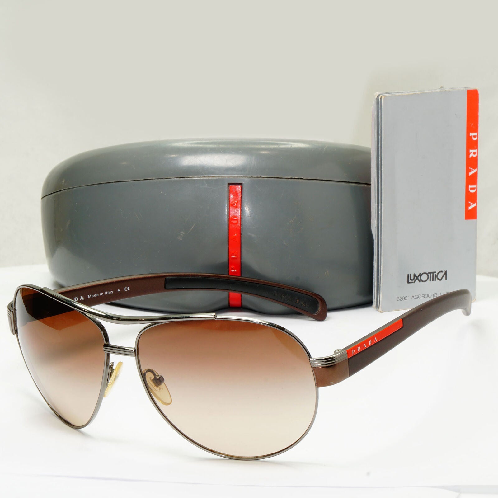 Prada Sunglasses Brown Pilot Red Stripe PS50IS SPS 50I 5AV-6S1 62mm 280323