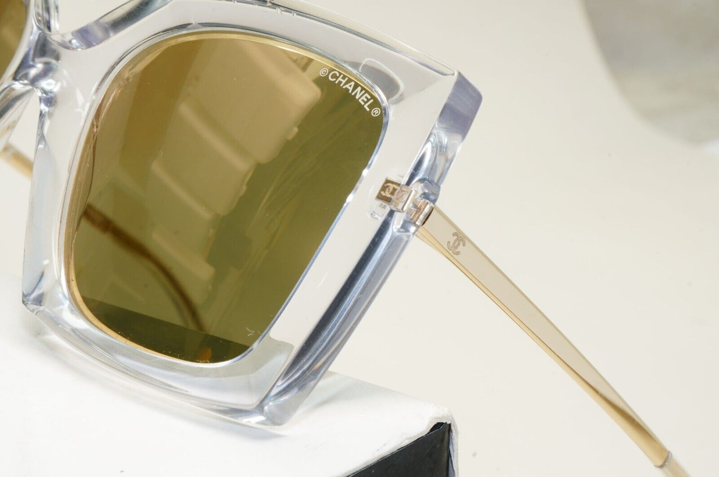 Chanel Sunglasses Gold Mirror Transparent Square 6051 c.660/T6 53mm [a]