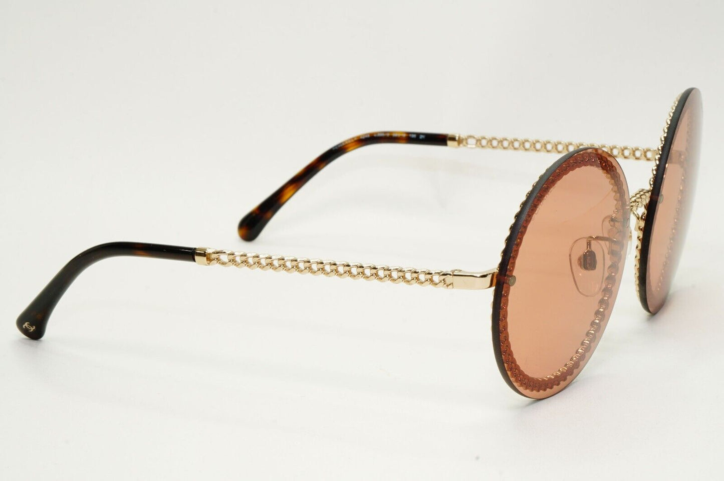 Chanel Sunglasses Chain Round Rimless Metal Gold Brown CH 4245 c.395/3