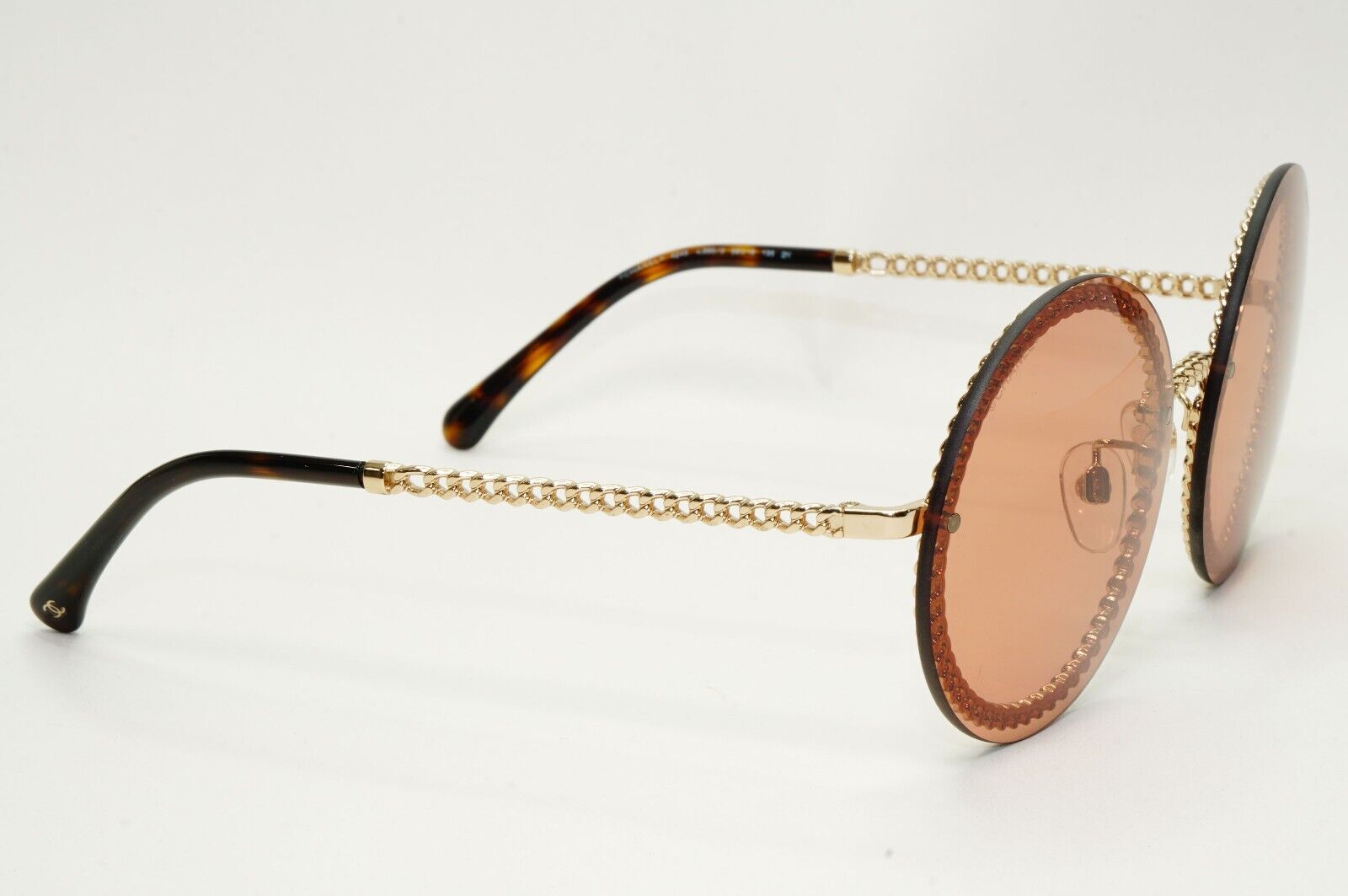 Chanel Sunglasses Chain Round Rimless Metal Gold Brown CH 4245 c.395/3