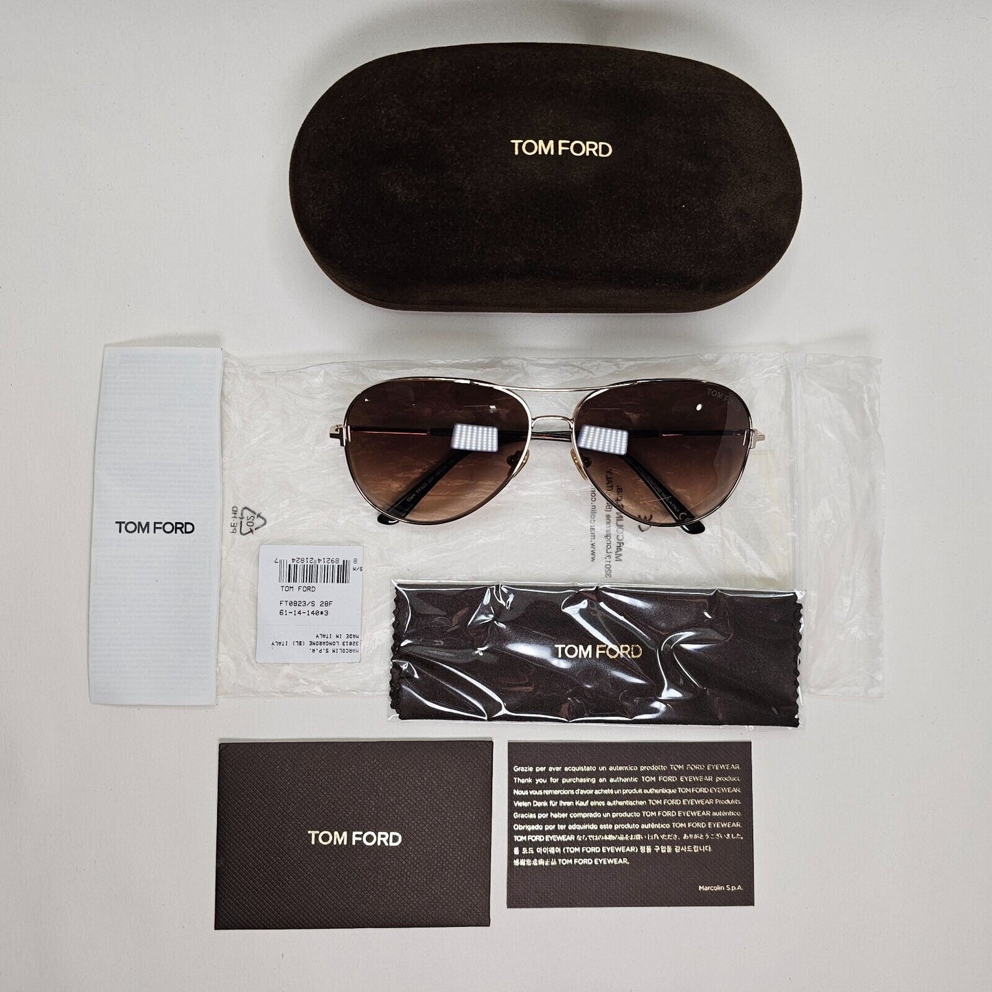 Tom Ford Sunglasses Clark Gold Pilot Brown Gradient Metal FT0823 TF 823 28F [a]