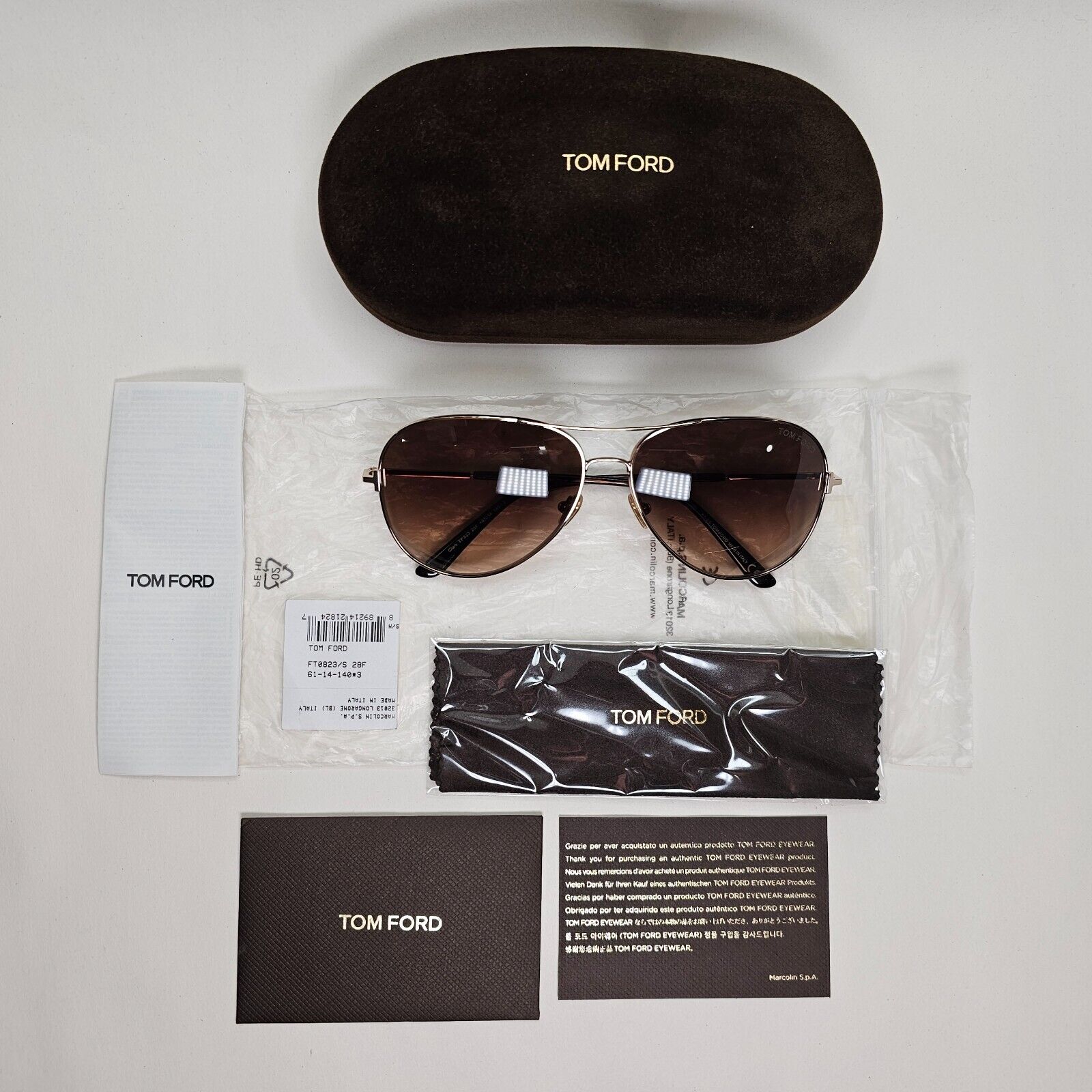 Tom Ford Sunglasses Clark Gold Pilot Brown Gradient Metal FT0823 TF 823 28F [a]
