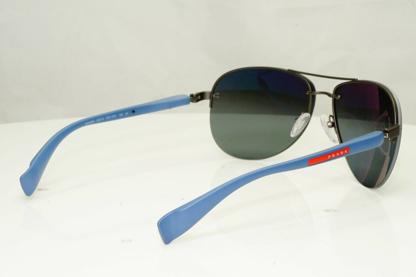 Prada Polarized Blue Sunglasses Silver Mirror Pilot 62mm Mens SPS 56M DG1-2F2