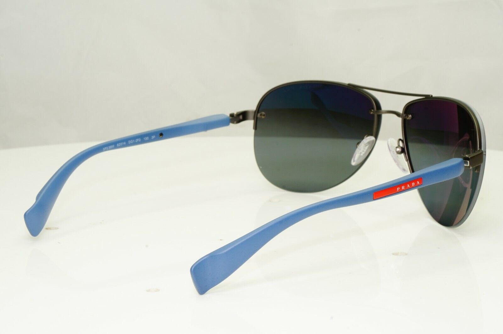 Prada Polarized Blue Sunglasses Silver Mirror Pilot 62mm Mens SPS 56M DG1-2F2