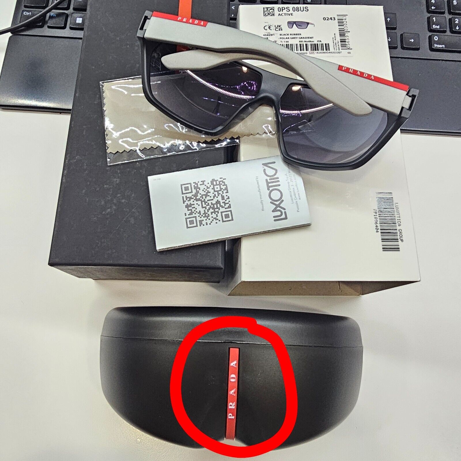 Prada Sunglasses Polarized Black  Wrap Grey Rubber PS08US SPS 08U 453-5W1 [b]