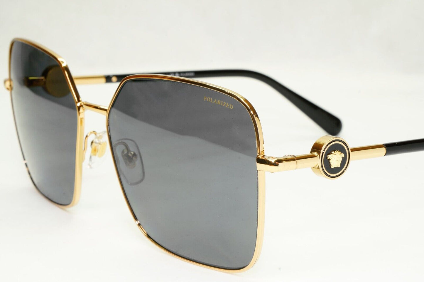 Versace Sunglasses Black Polarized Gold Square Medusa MOD VE 2227 1002/81
