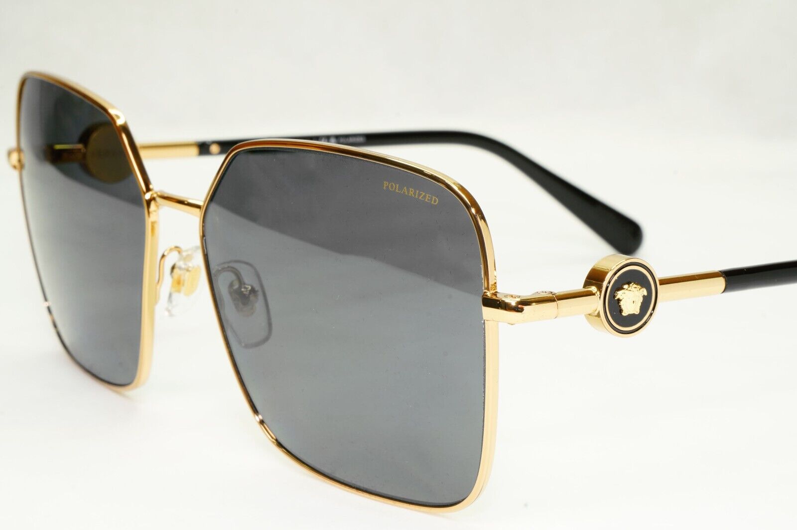 Versace Sunglasses Black Polarized Gold Square Medusa MOD VE 2227 1002/81