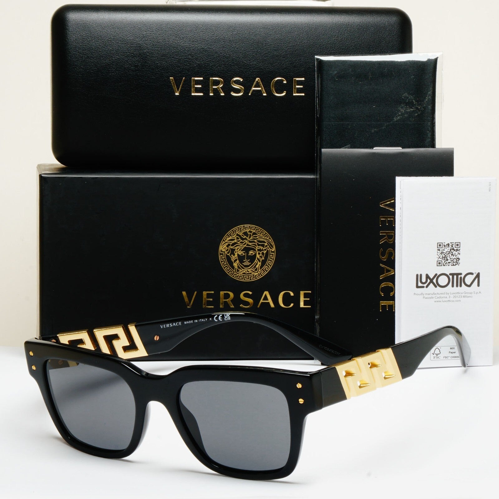 Versace Sunglasses Black Gold Meander Square MOD VE 4421 GB1/87 52mm