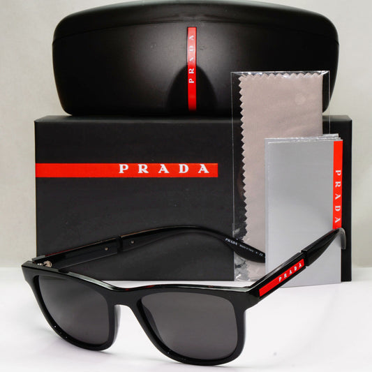 Prada Sunglasses Black Square Glossy Red Stripe PS04XS SPS 04X 1AB-5S0 54mm