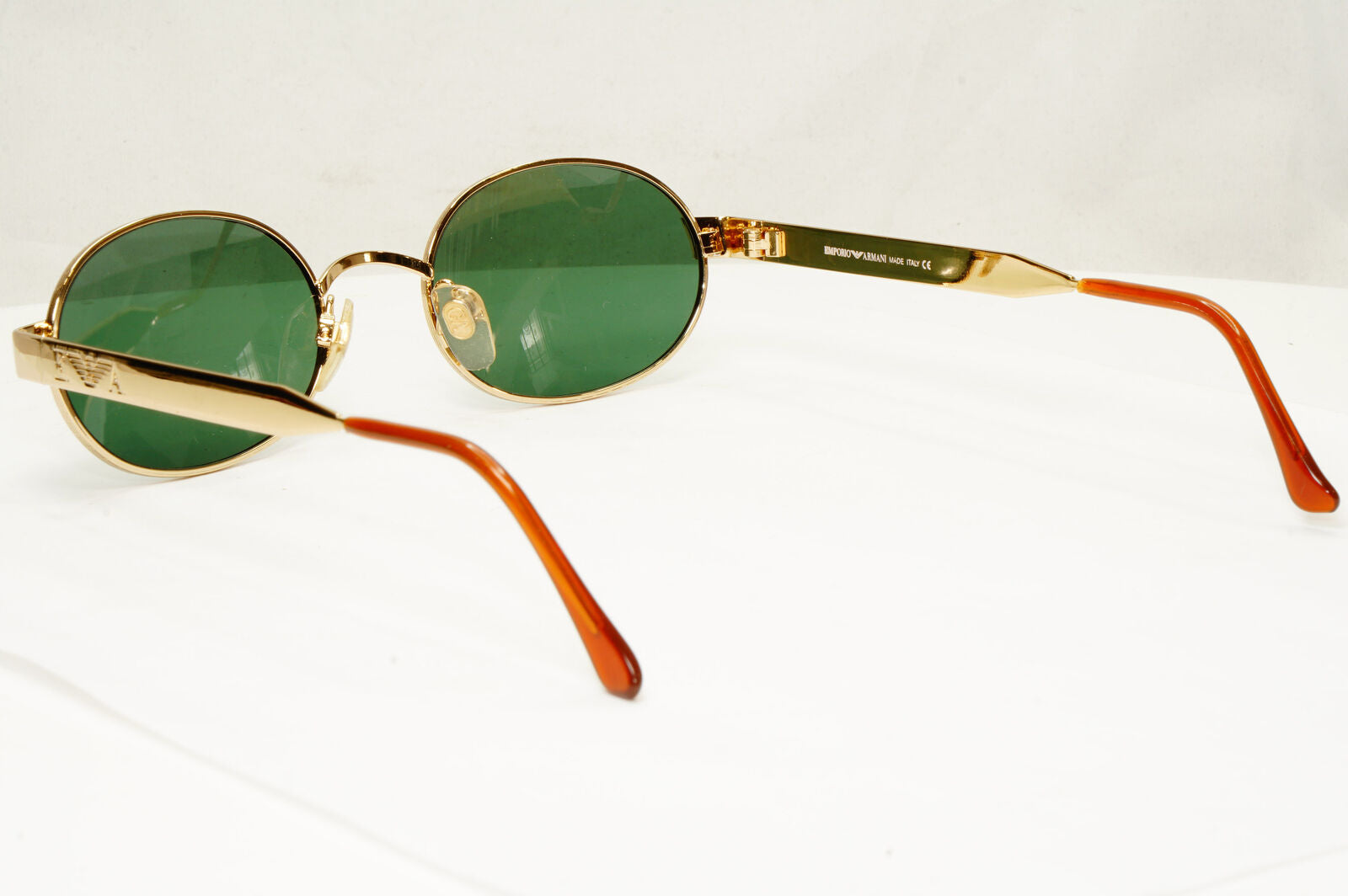Emporio Armani 1997 Vintage Sunglasses Oval Metal Gold Green Eagle 066-S 743