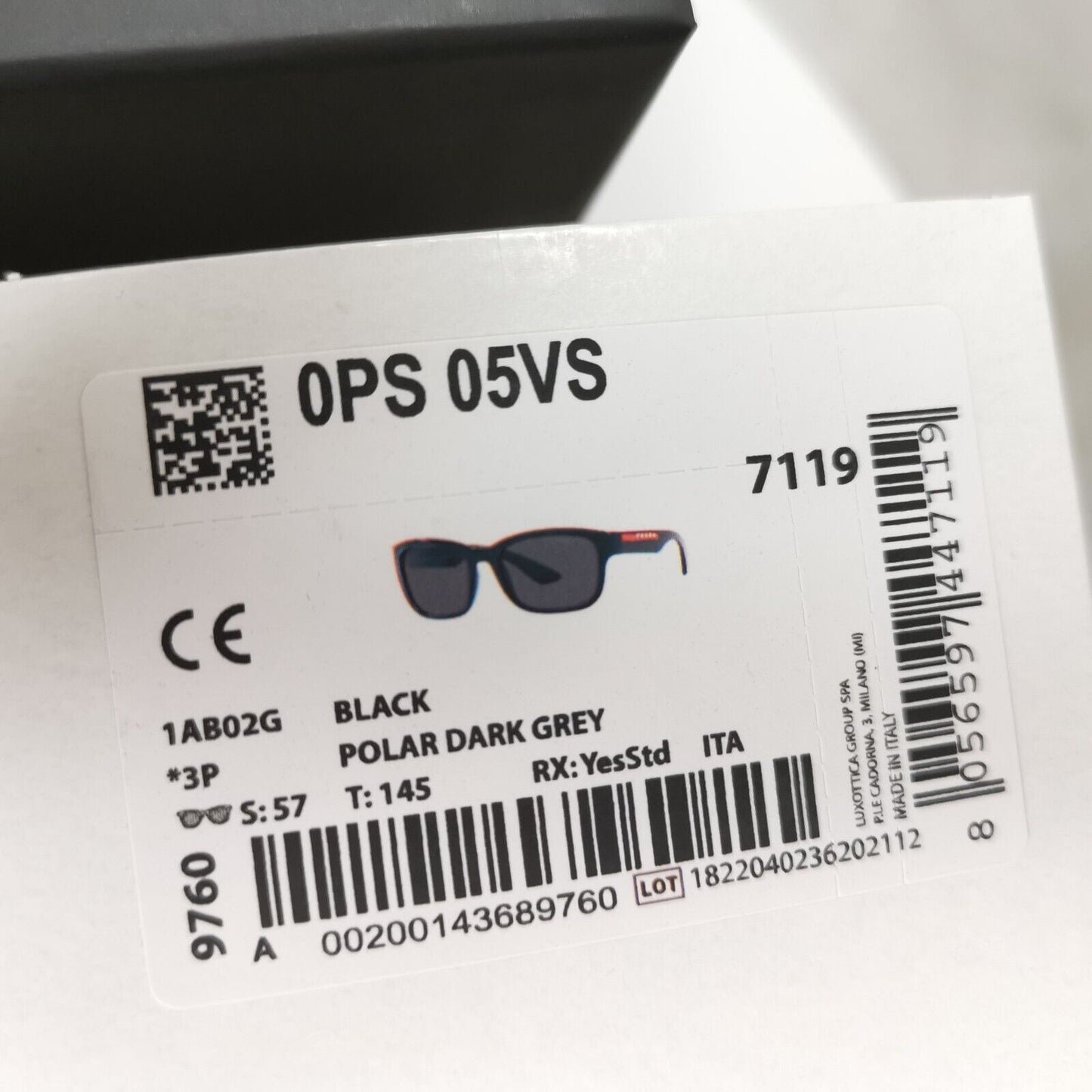 Prada Polarized Black Grey Sunglasses Square Mens Red Stripe SPS 05V 1AB-02G [A]