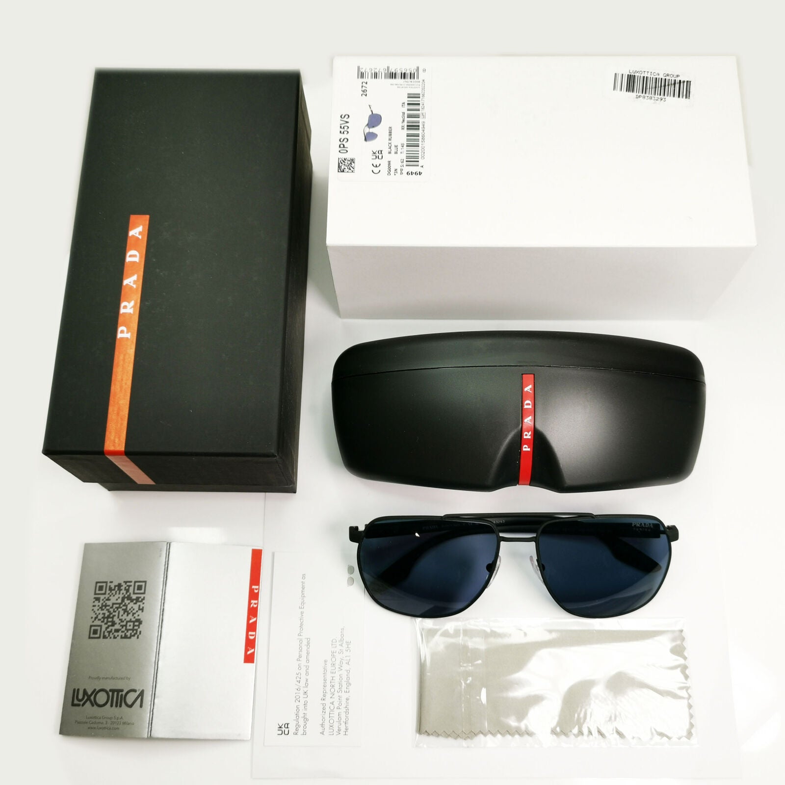 Prada Tuning Blue Sunglasses Black Red Stripe Pilot PS55VS SPS 55V DG0-09R