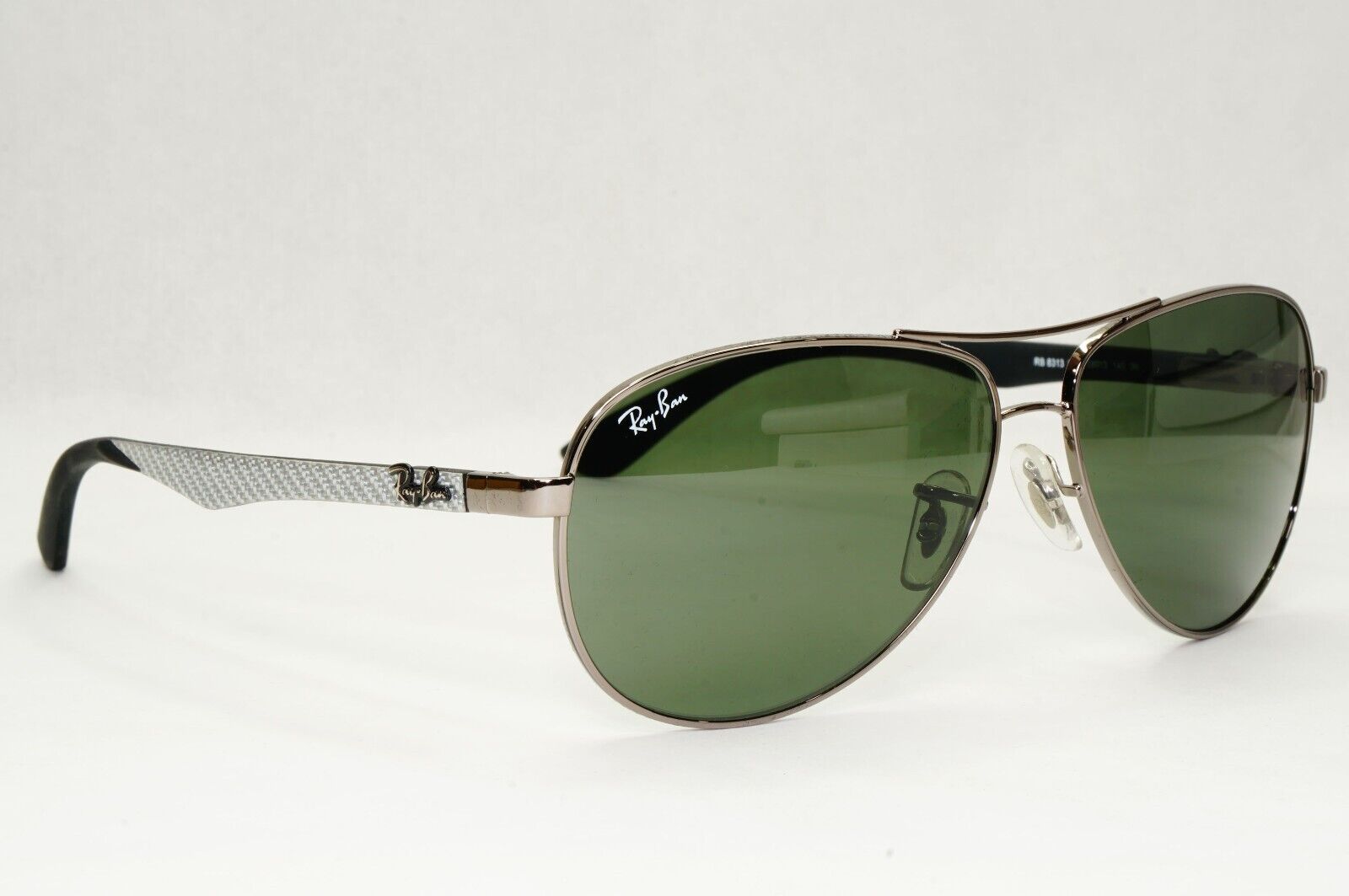 Ray-Ban Sunglasses Carbon Fibre 2013 Pilot Aviator Grey Silver Green RB 8313 004