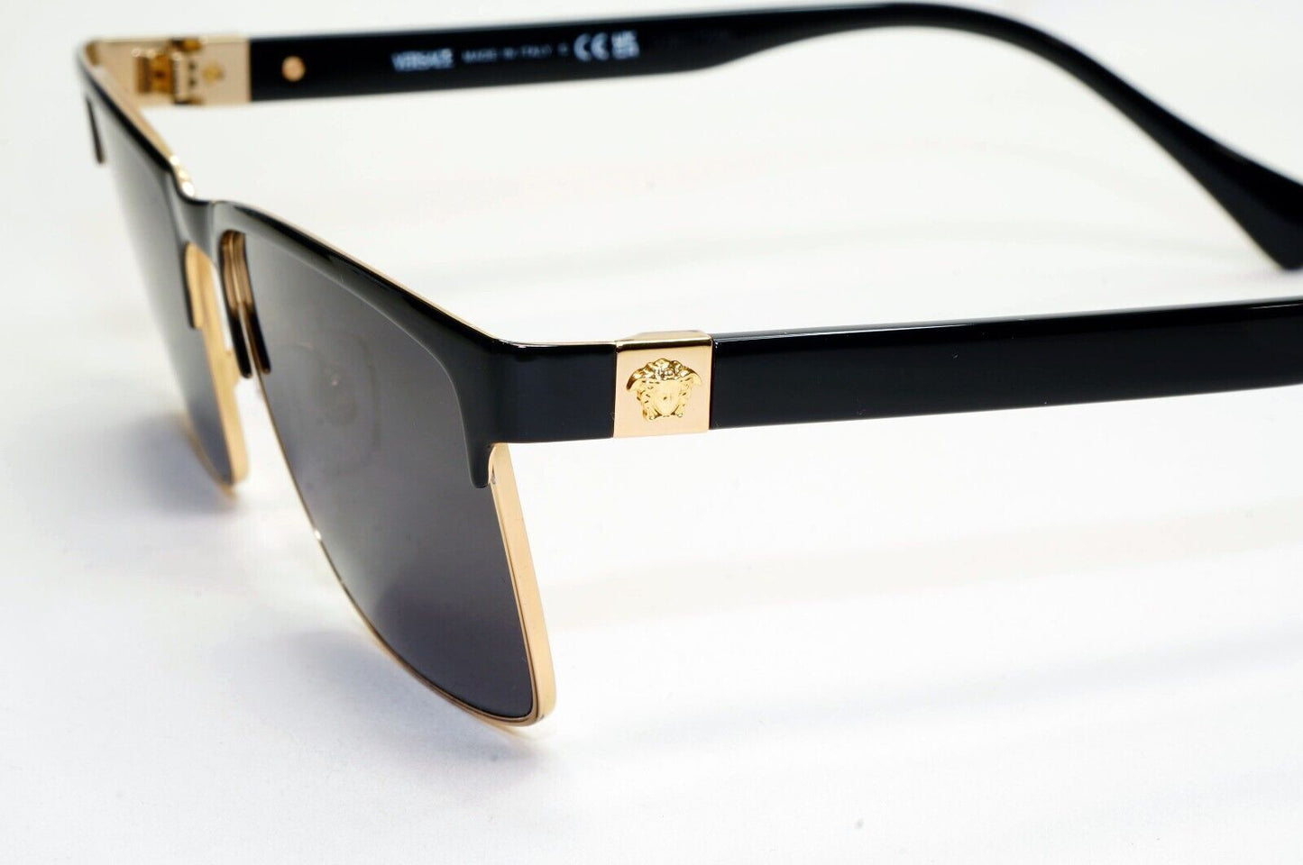 Versace Sunglasses Black Gold Medusa Metal Square MOD VE 1285 1443 56mm