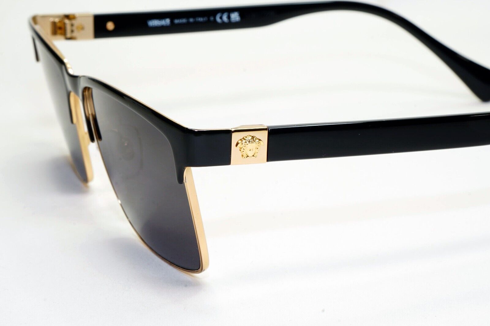 Versace Sunglasses Black Gold Medusa Metal Square MOD VE 1285 1443 56mm