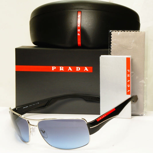 Prada Blue Black Sunglasses Silver Metal Gradient SPS 53N 1BC-5I1 Red Stripe