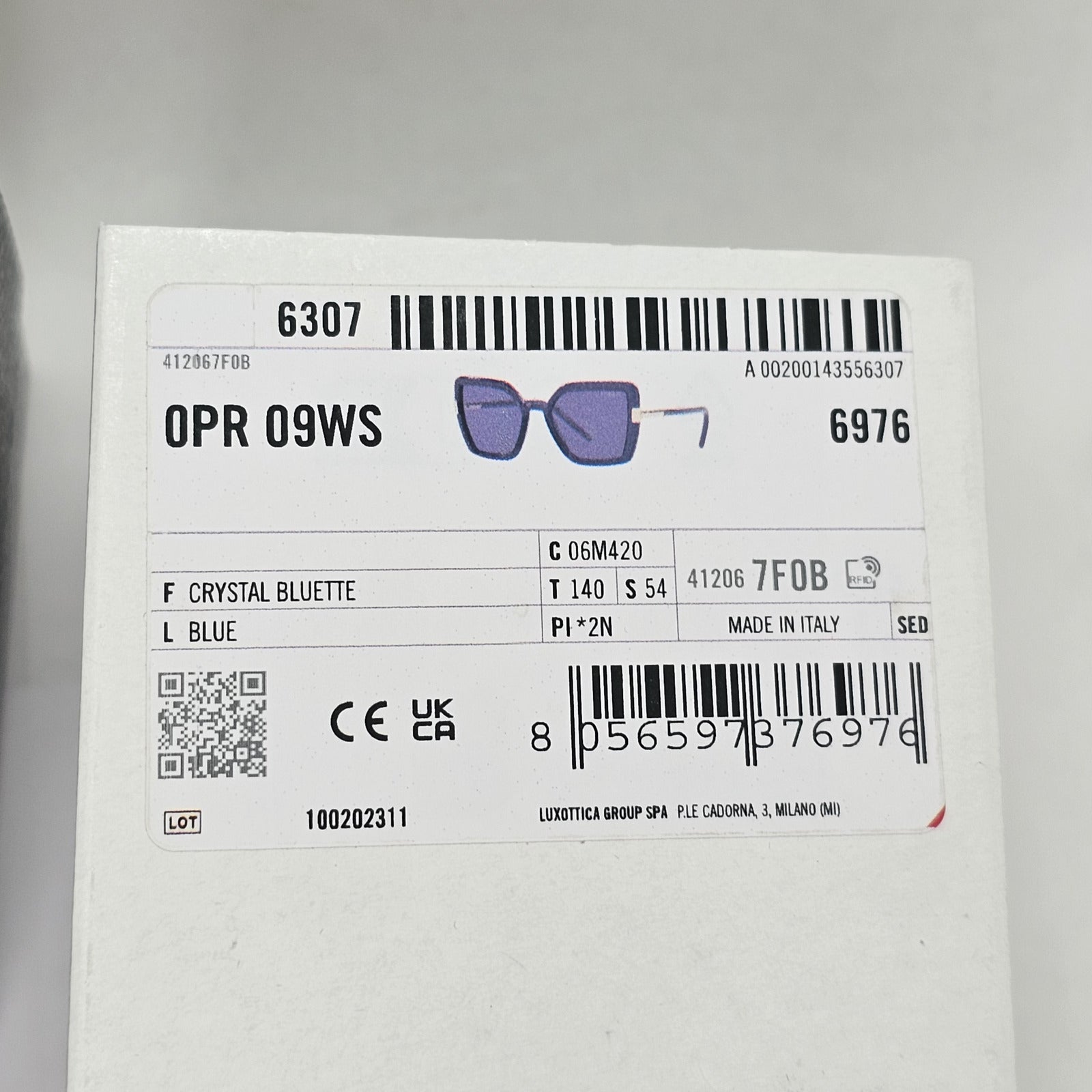 Prada Sunglasses Blue Crystal Square Gold Transparent PR09WS SPR 09W 06M-420