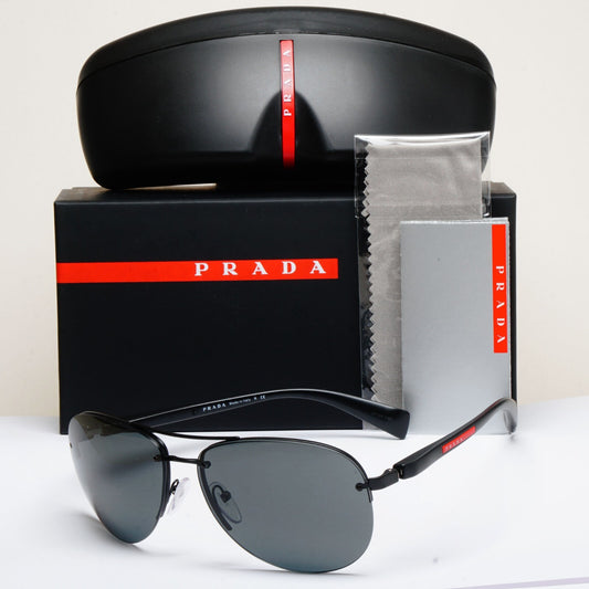 Prada Sunglasses Rimless Pilot Black Grey PS56MS SPS 56M 1BO-1A1 62mm