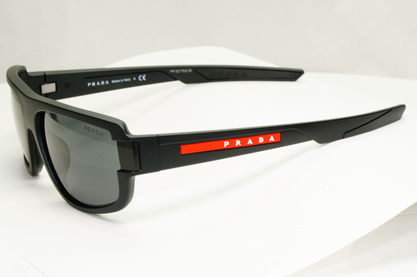 Prada Black Sunglasses Rectangle Rubber Red Stripe Sport PS03WFS SPS 03W DG0-06F