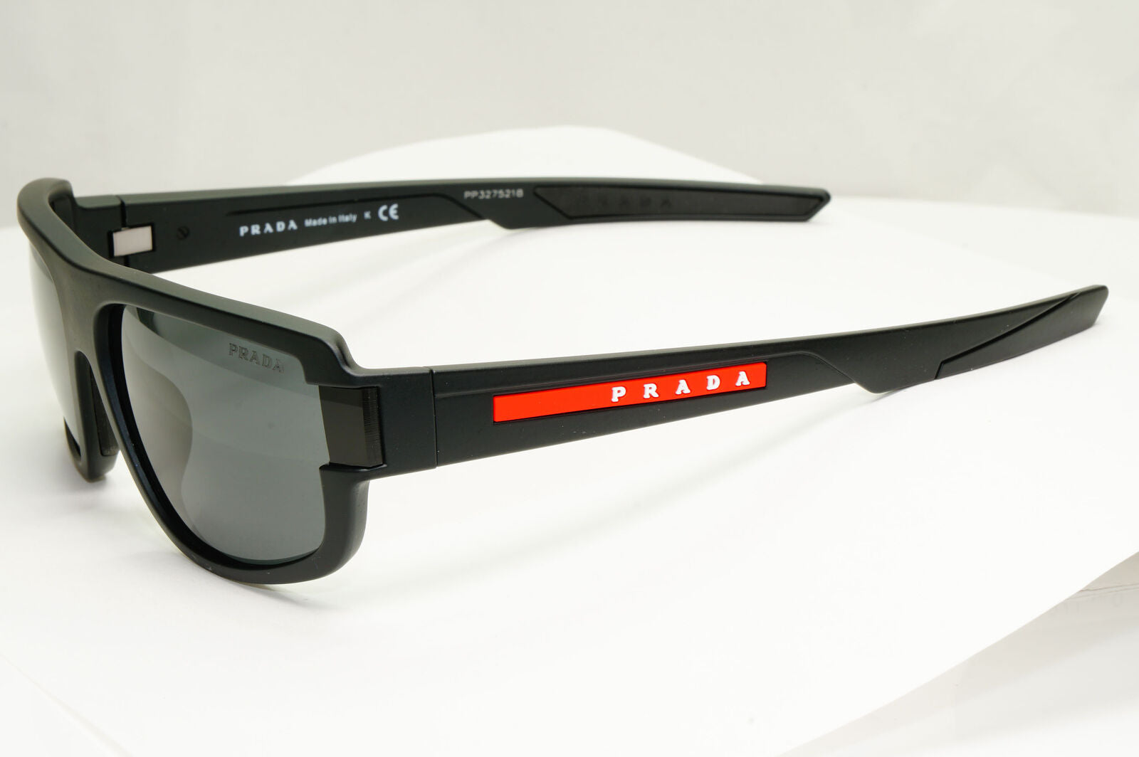 Prada Black Sunglasses Rectangle Rubber Red Stripe Sport PS03WFS SPS 03W DG0-06F