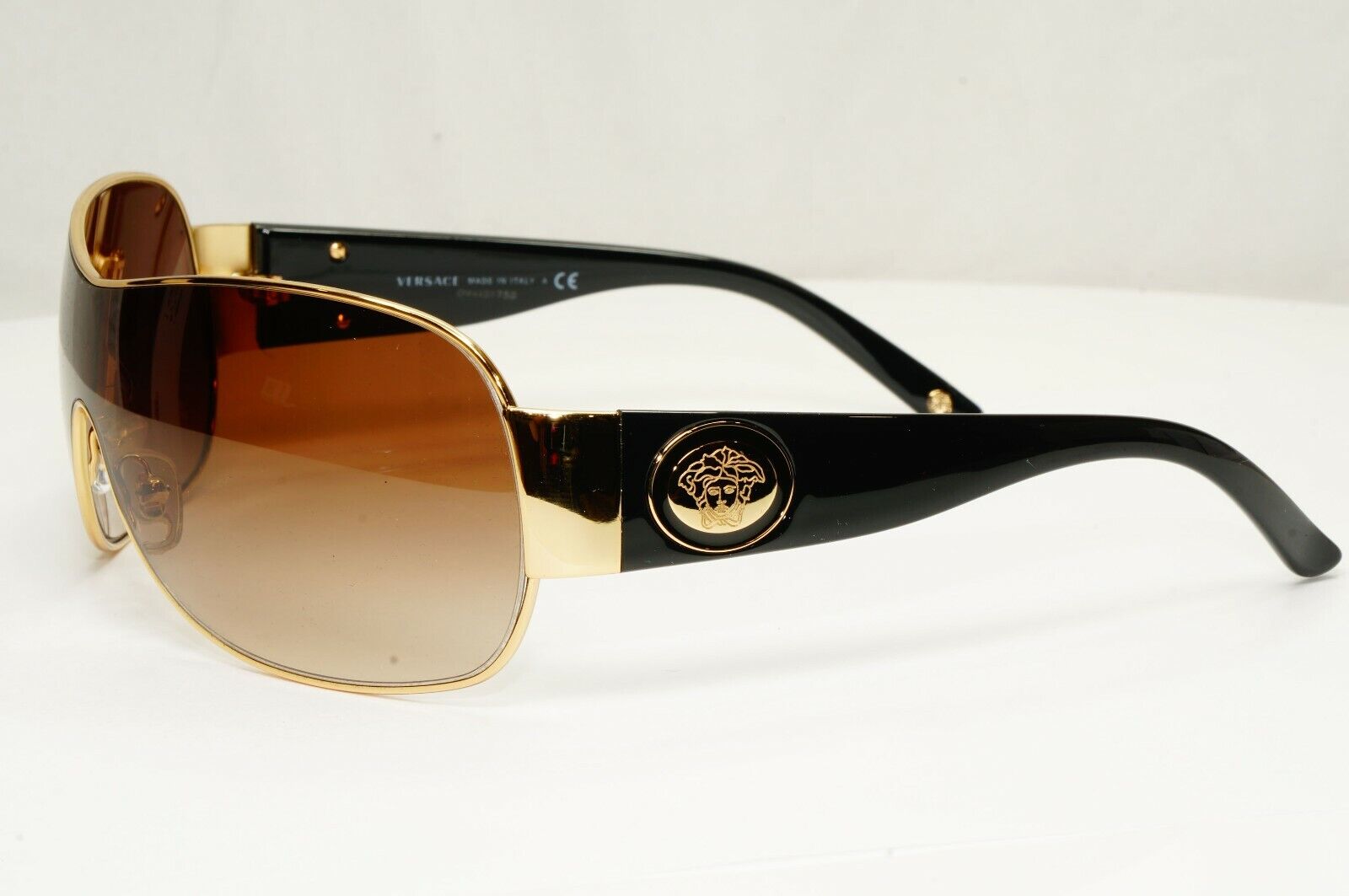 Authentic Versace Mens Womens Gold Shield Visor Medusa Sunglasses 2101 1002/13