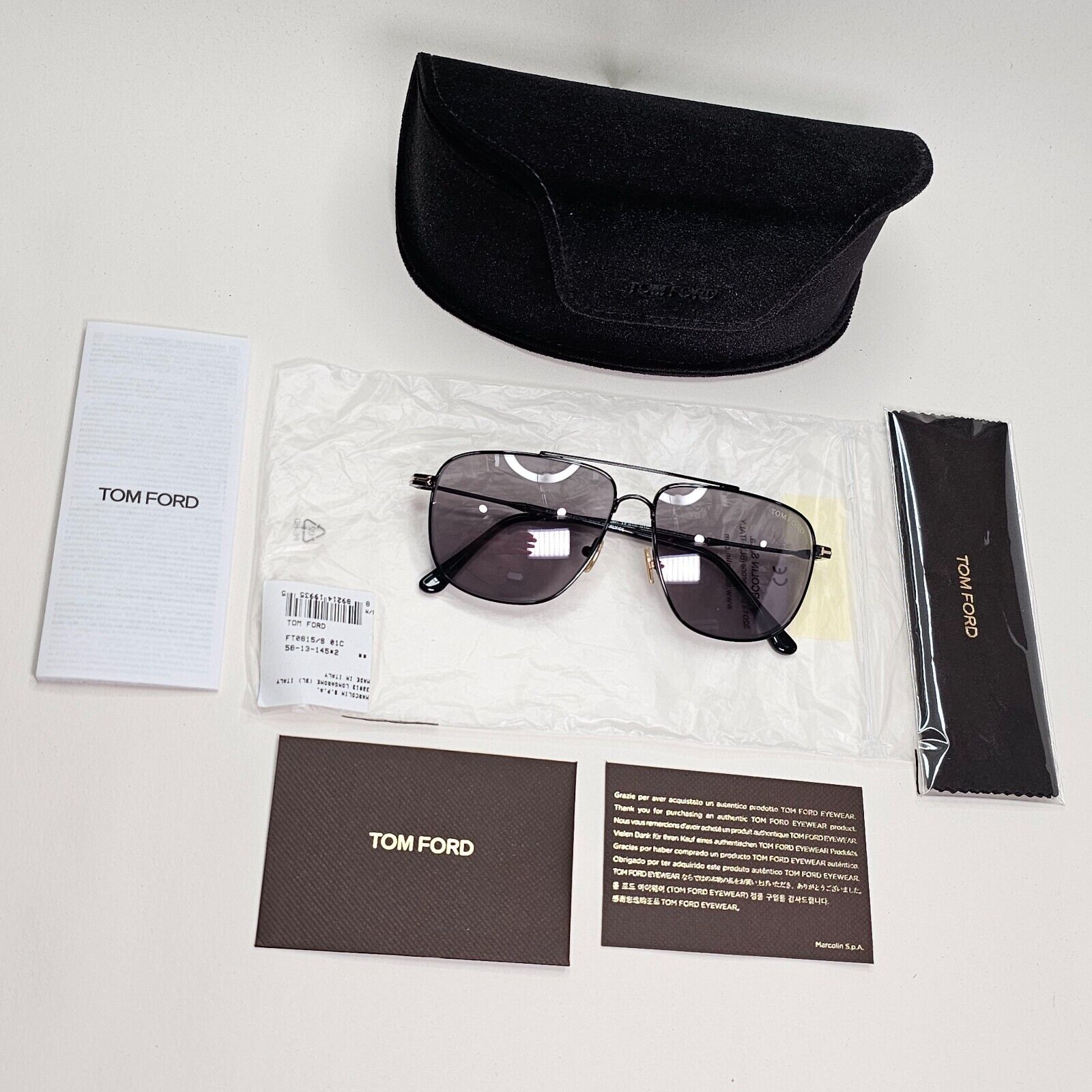 Tom Ford Sunglasses Len Black Grey Mirror Pilot Navigator FT0815 TF 815 01C 58mm