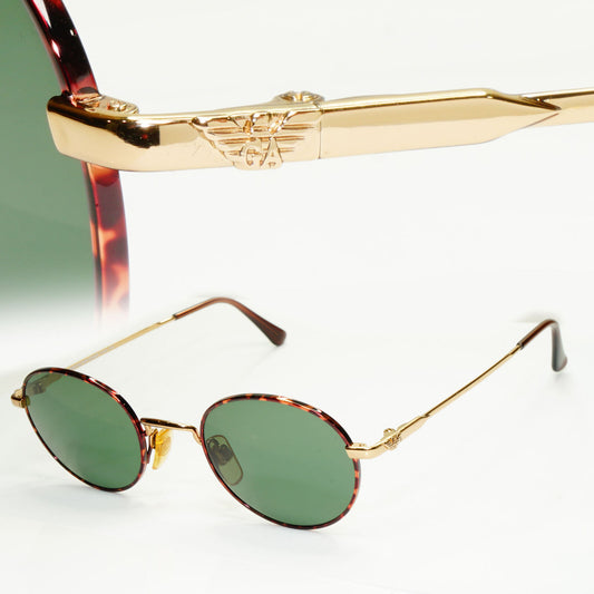 Emporio Armani Sunglasses 1997 Vintage Round Small Gold Green Eagle 008-S 721