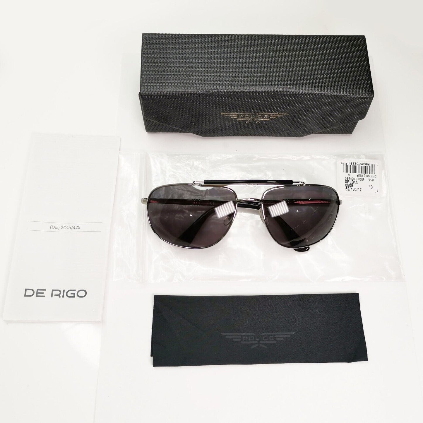 Police Silver Black Sunglasses Pilot Brow Bar Origins 45 SPL D44 COL 0508 62mm