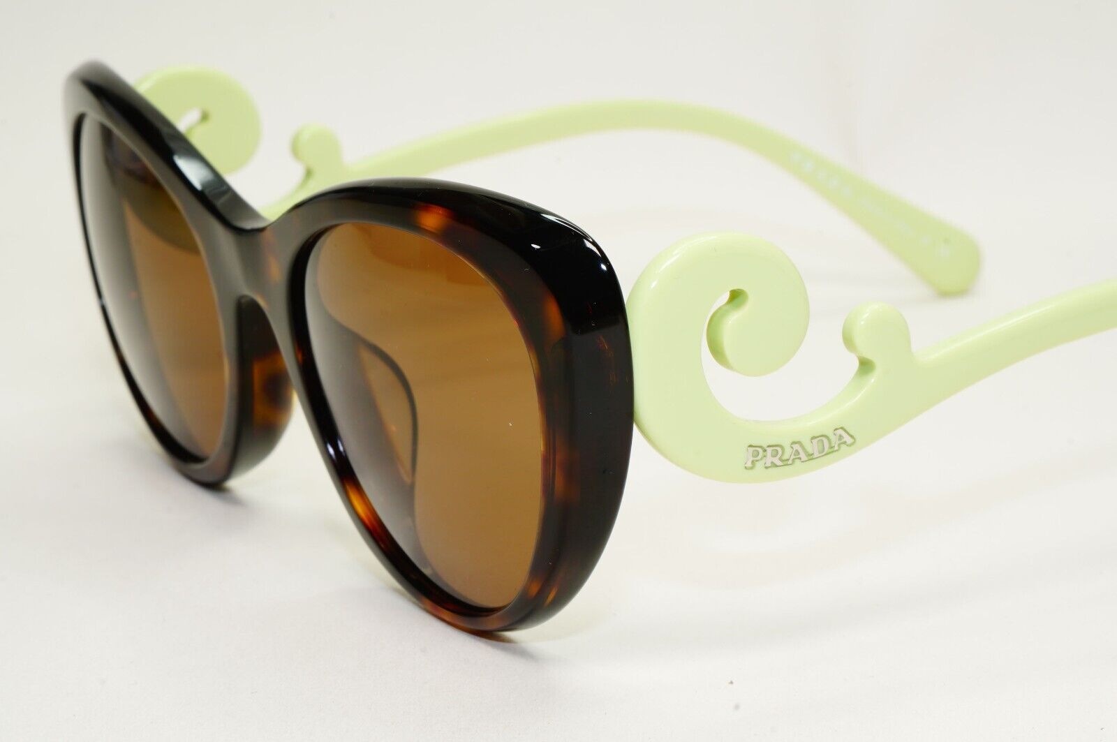 Prada Sunglasses Baroque Swirl Brown Green Cat Eye PR06QV-F VPR 06Q-F 2AU-1O1