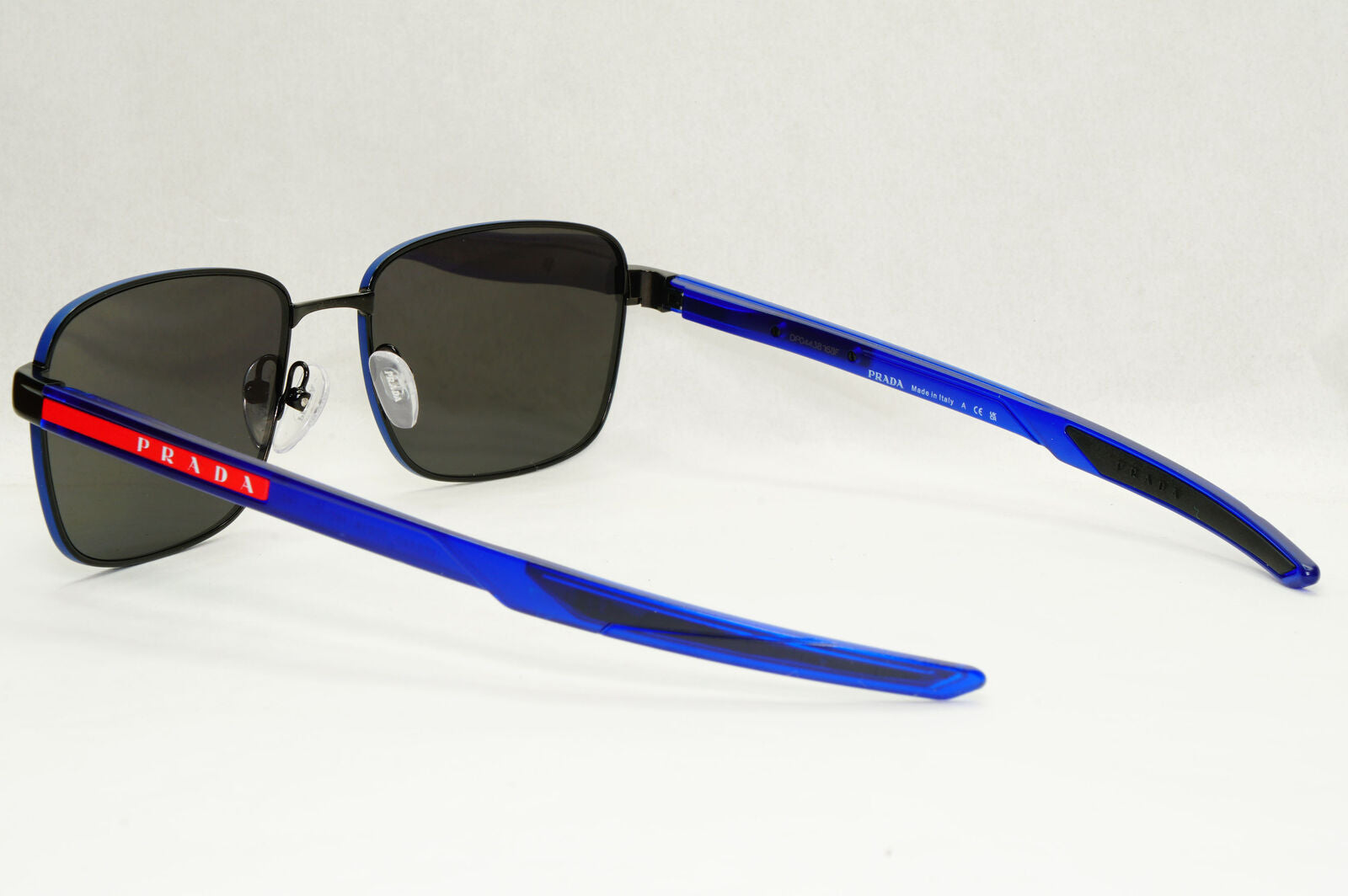 Prada Sunglasses Black Blue Square Red Stripe PS54OV VPS 54O 16C-1O1 57mm