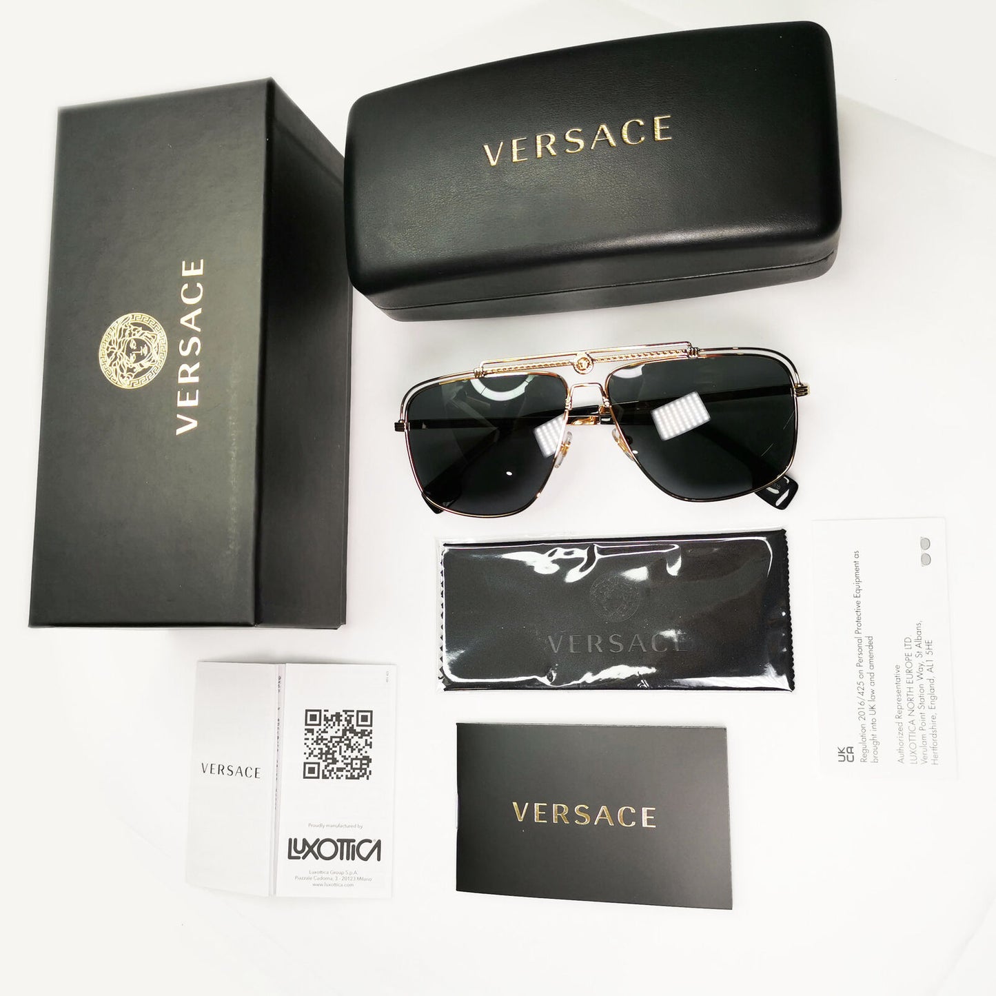 Versace Sunglasses Gold Black Medusa Square Meander MOD 2242 1002/87