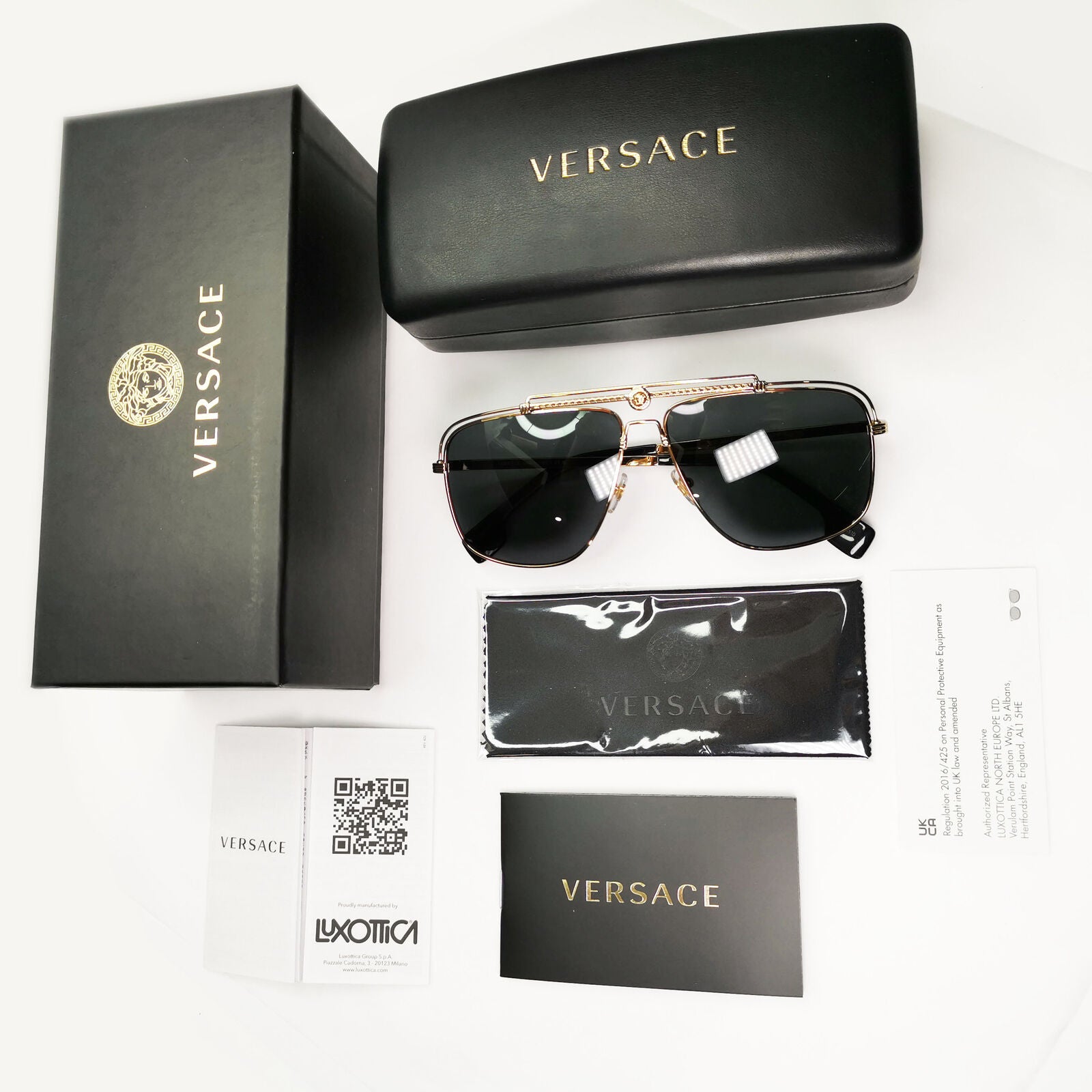 Versace Sunglasses Gold Black Medusa Square Meander MOD 2242 1002/87