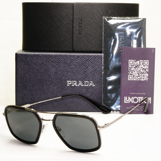 Prada Black Square Sunglasses Silver Pilot Metal PR57XS SPR 57X M4Y-5S0