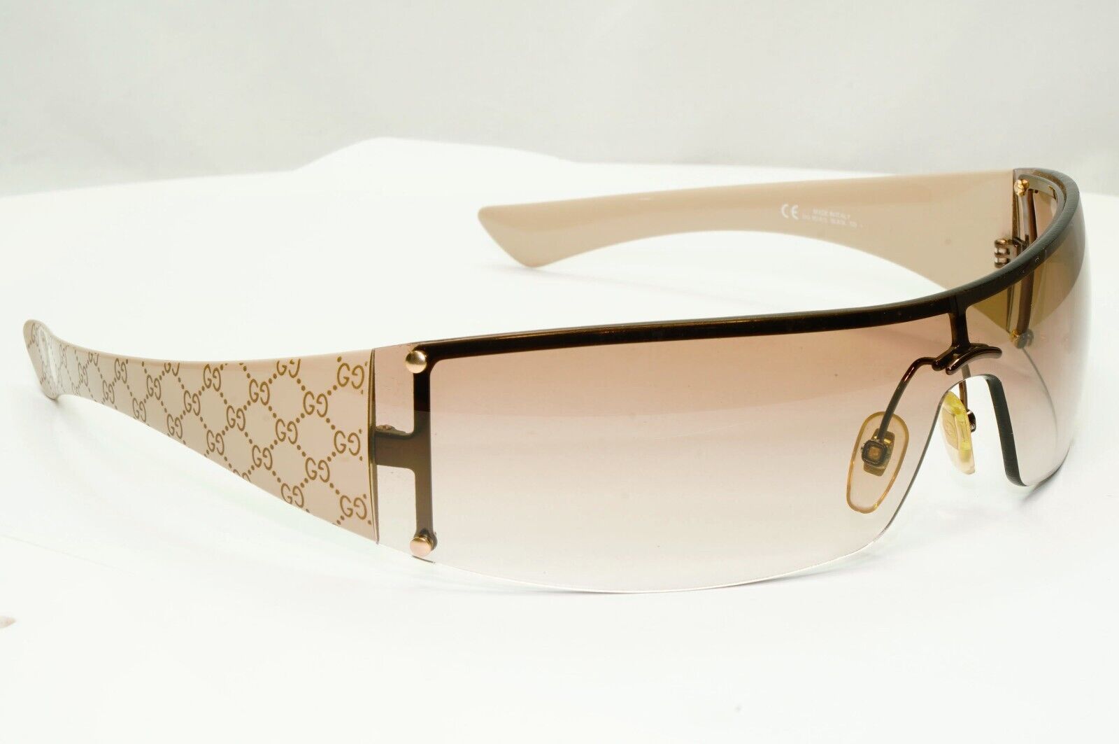 Gucci Sunglasses 2005 Vintage Monogram Shield Beige Wrap GG 1824/S BLKDL 261024