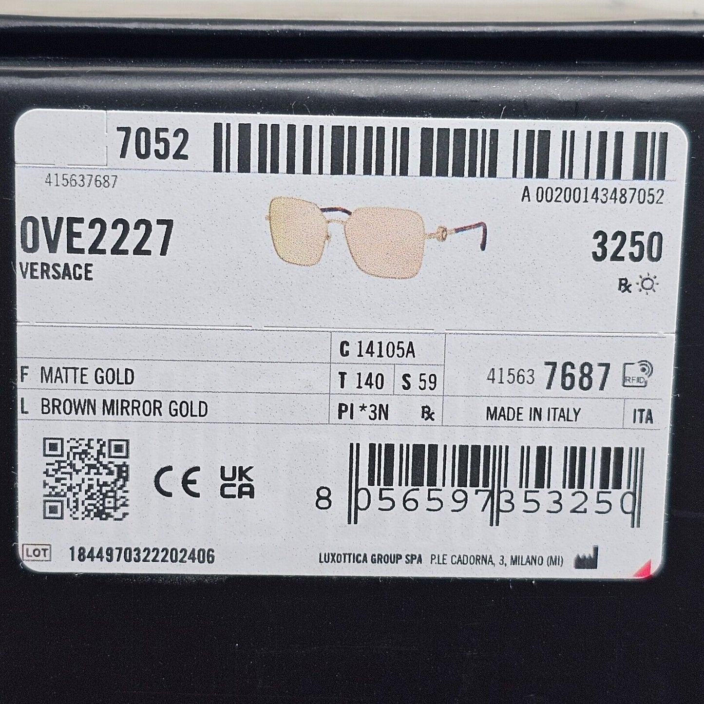 Versace Sunglasses Gold Mirror Brown Square Medusa MOD VE 2227 1410/5A 59mm