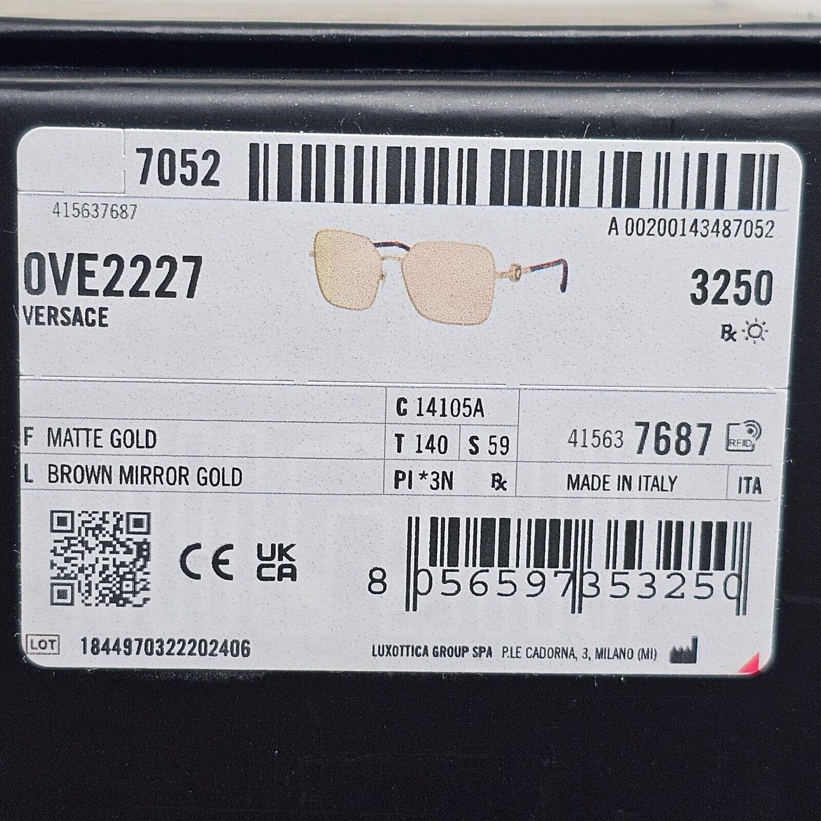 Versace Sunglasses Gold Mirror Brown Square Medusa MOD VE 2227 1410/5A 59mm