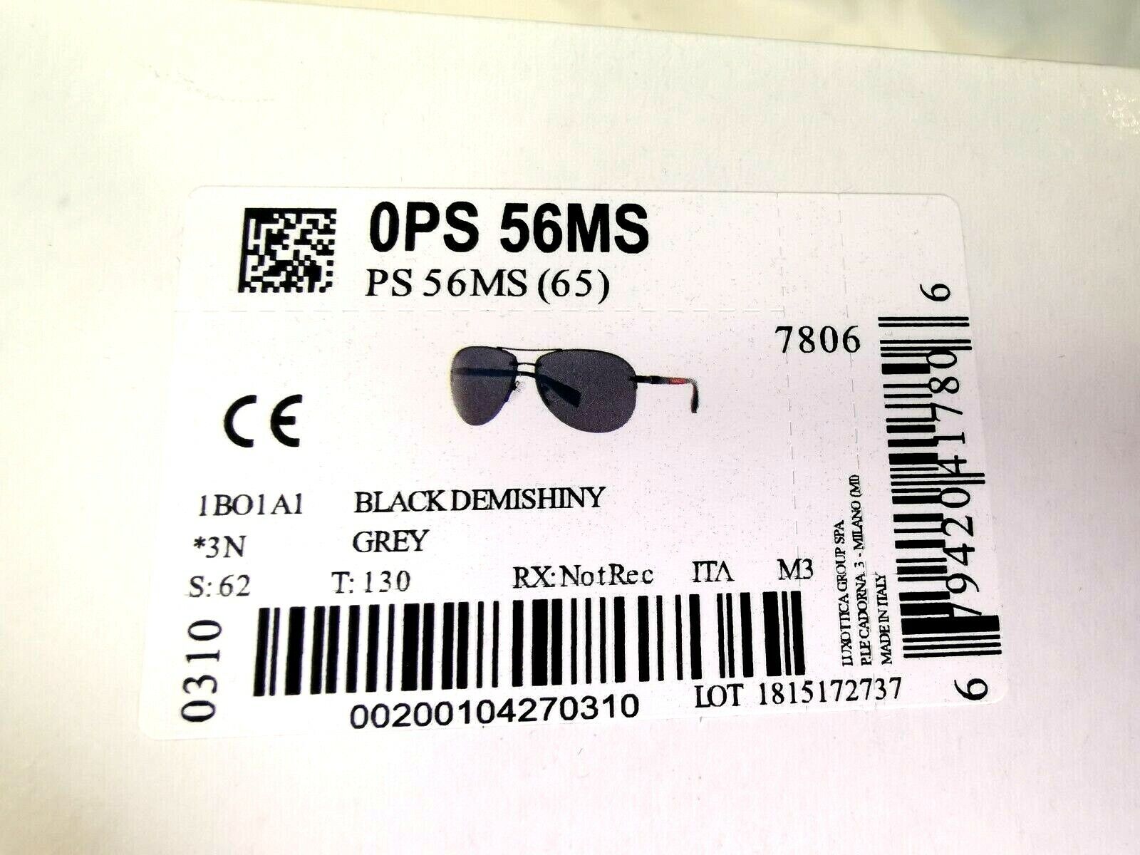 Authentic Prada Mens Sunglasses Black Pilot SPS 56M 1BO-1A1 Rossa Red Stripe