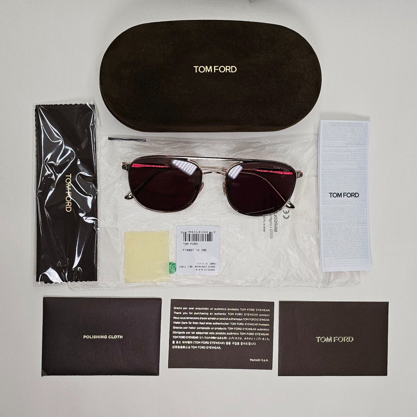 Tom Ford Sunglasses Jake Gold Metal Brown Pilot Navigator FT0827 TF 827 28E 56mm